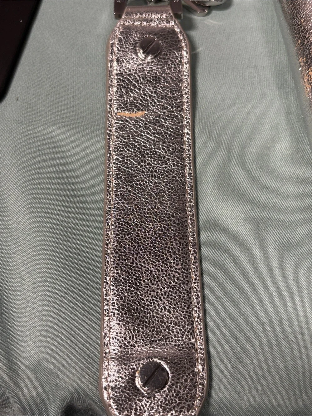 Tory Burch Reva Metallic Silver Crackled Leather Chain Clutch Shoulder Bag